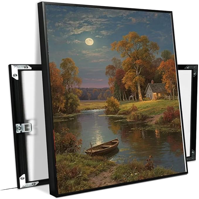 Small house by the stream under the moonlight tranquil style suitable for living room bedroom and office landscape poster wall art-Ruum Studio Home