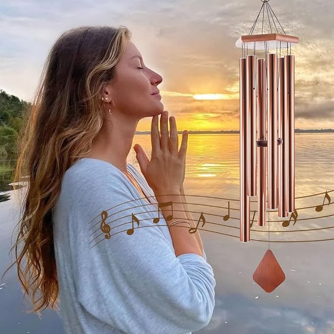 Wind Chimes Outdoor Large Deep Tone, 44 Inches Sympathy Wind Chimes Tuned Soothing Melody, Memorial Wind-Chime with 6 Heavy Tubes for Outside Decoration, Garden/Yard. Copper-Ruum Studio Home