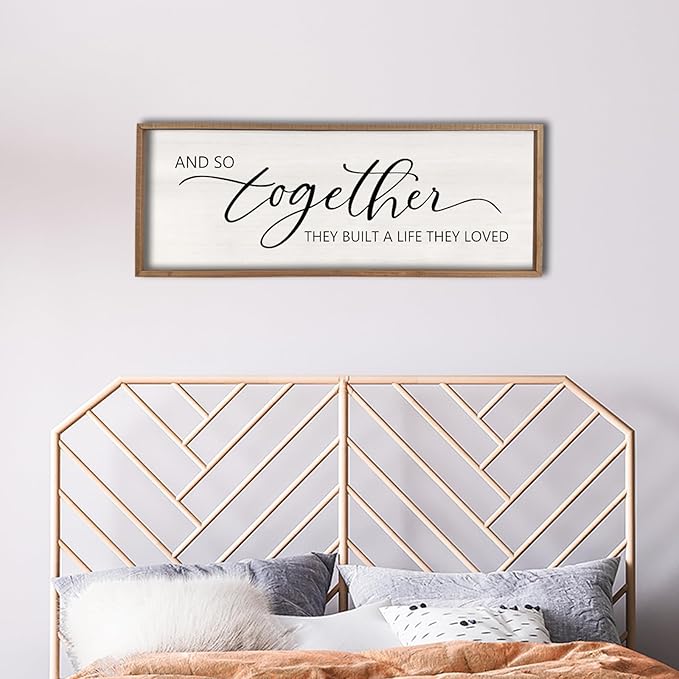 And So Together They Built A Life They Loved Framed Wood Farmhouse Sign - 32'X12' Master Bedroom Above Bed Wall Art for Love Sign Decor-Ruum Studio Home