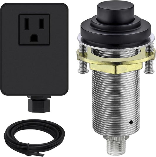 SinkTop Air Switch Kit (Long Full Brass Button) for Garbage Disposal, Cordless Matte Black-Ruum Studio Home