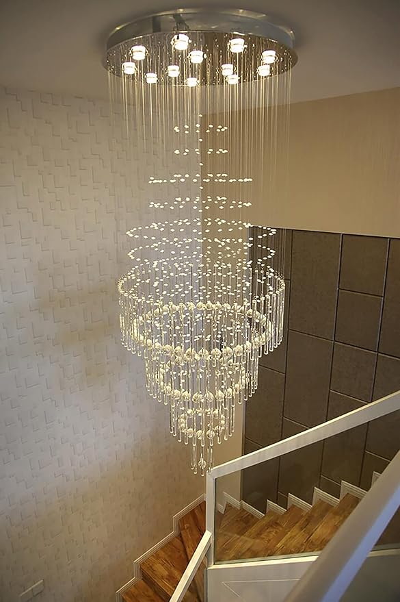 Flashing God D32 x H79'' Modern Crystal Chandelier for High Ceiling Large Foyer Chandeliers Large Raindrop Chandelier for Foyer Living Room Entryway Staircase Villa-Ruum Studio Home