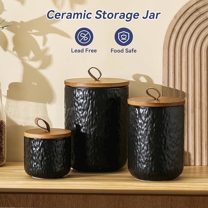 Kitchen Canisters for Countertop, Ceramic Coffee Canisters with Airtight Lids Food Storage Jars Sugar Container for Kitchen Counter Tea, Coffee Beans, Spice (#001Black-9oz/260ml)-Ruum Studio Home