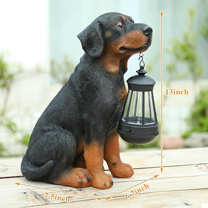 Garden Dog Statues Outdoor Decor, 13" Solar Powered LED Lights Outdoor Statue Garden Decorations Rottweiler Figurine for Patio, Lawn, Yard Art Decoration, Housewarming Garden Gift-Ruum Studio Home