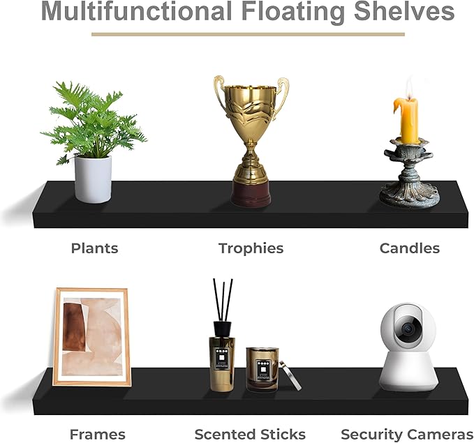 Sorbus Floating Shelves for Wall - 35 Inch Long Bathroom Shelves, Wall Decor for Bedroom, Kitchen, Living Room & Book Storage - Mounted Floating Shelf with Invisible Brackets (Black, 3 Pack)-Ruum Studio Home