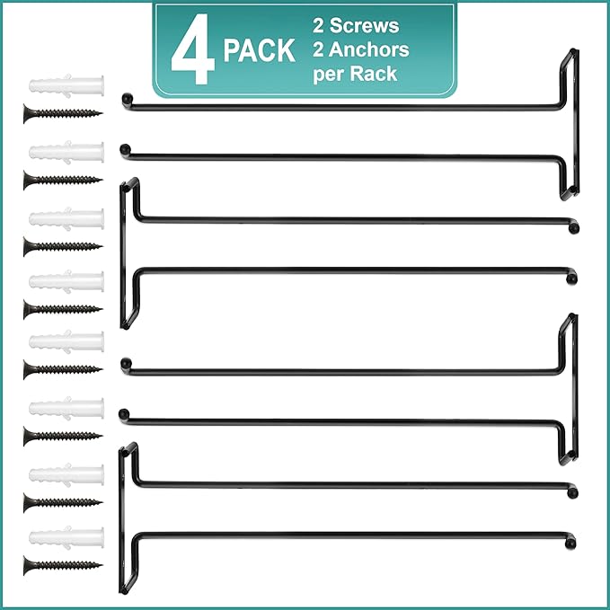 Sorbus Wine Glass Holder - 12 Inch Wall Mounted Wine Glass Rack for Under Cabinet Organization and Storage - Kitchen Shelves for Home Bar Holds Up to 4 Stemware Wine Glasses Each, 16 Total (4 Pack)-Ruum Studio Home
