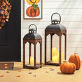 Glitzhome Set of 2 Mondern Farmhouse Wooden Lantern Hanging Decorative Candle Lanterns for Outdoor & Indoor Brown (No Glass)-Ruum Studio Home