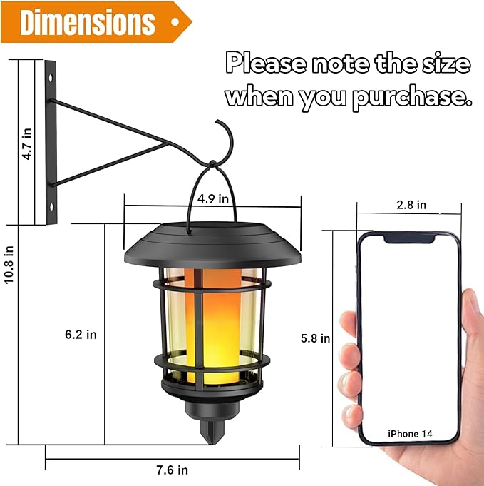 Dynaming 4 Pack Solar Flame Wall Lanterns Outdoor, Solar Powered Wall Mounted Sconce Lights, Flickering Flame LED Light Auto On/Off Hanging Lights, Waterproof for Garage Stair Patio Porch Yard-Ruum Studio Home