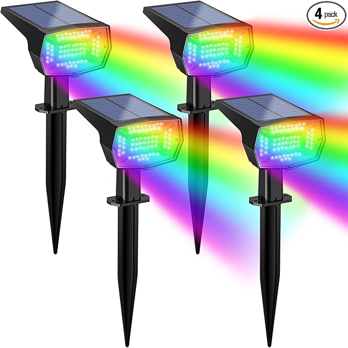 Fabrito Solar Color Changing Lights Outdoor, 9 Color Modes Landscape Spotlights, Dusk to Dawn Solar Powered Spot Lights for Outside, Solar Garden Lights for Yard, Pathway, Tree 4 Pack (Multicolor)-Ruum Studio Home