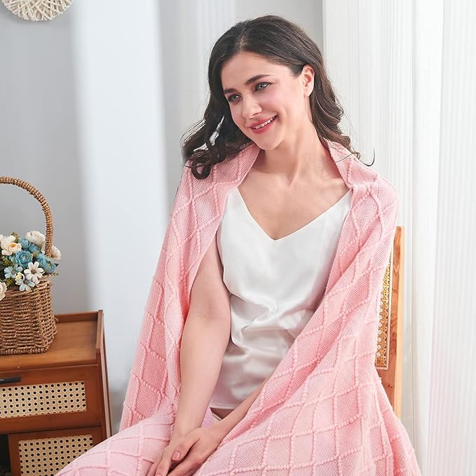 inhand Knitted Gift Throw Blankets for Couch and Bed,Valentines Day Decor Blanket for Her Him Girlfriend Wife, Pink Romatic Lightweight Decorative with Tassel, Farmhouse Warm Woven for Women, 60"x80"-Ruum Studio Home