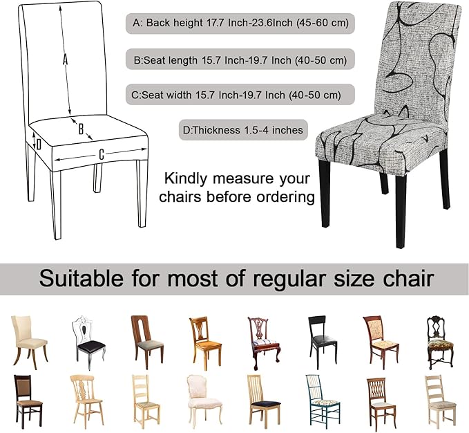 JQinHome Pattern Chair Covers for Dining Room Set of 6, High Stretch Removable Washable Parsons Chair Slipcover for Home Party Hotel Wedding Ceremony (6PCS, Lotus Gray)-Ruum Studio Home