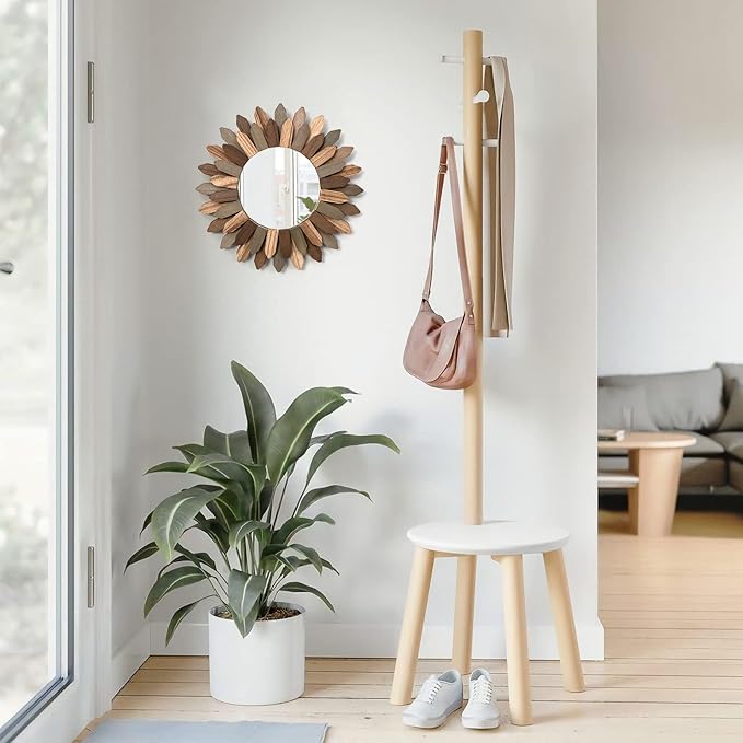 Honiway Boho Wall Decor Mirror 2 Pack 12 inch Rustic Wood Decorative Mirror for Room Decor Rustic Farmhouse Wall Decor for Bedroom Bathroom Living Room Entryway Tril Color-Ruum Studio Home