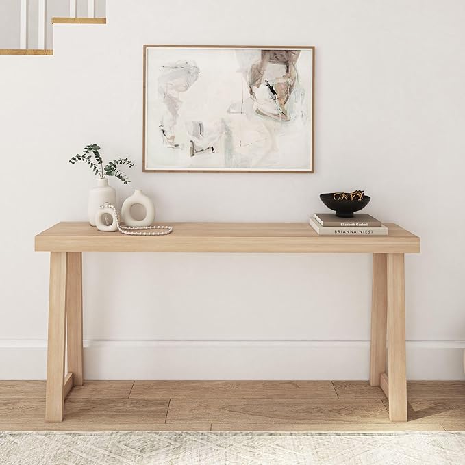 Plank+Beam Solid Wood Console Table, 66 Inch, Sofa Table, Narrow Entryway Table for Hallway, Behind The Couch, Living Room, Foyer, Easy Assembly, Blonde-Ruum Studio Home