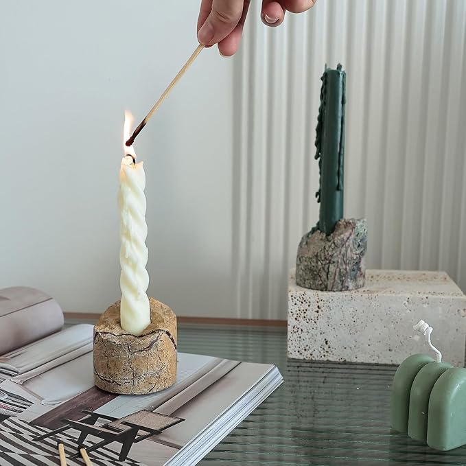 Travertine Candle Holder - Handmade Marble Candlestick Holder for Taper Candle - Vintage Small Stone Candle Sticks Holder Decor for Table Centerpieces, Wedding, Party, Fits 3/4 Inch Thick Candle-Ruum Studio Home