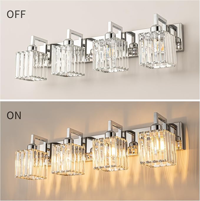 Modern Bathroom Vanity Light 4-Lights Chrome Crystal Wall Lamp Bathroom Modern Crystal Vanity Lighting-Ruum Studio Home