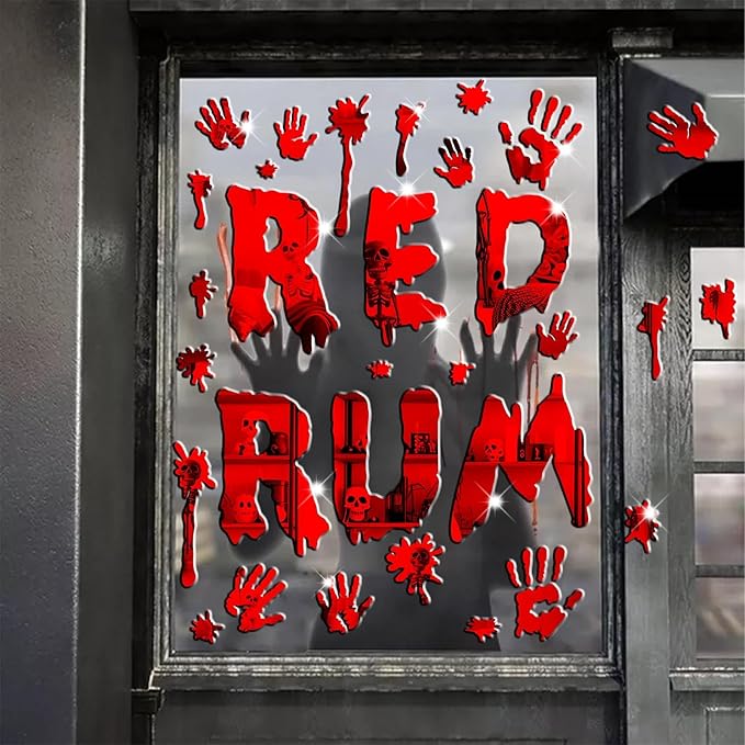 Halloween Decorations Stickers for Wall Bloody Handprint Decals for Bathroom Mirror Acrylic Halloween Party Supplies Decal Peel and Stick Scary Red Blood Stickers for Haunted House Party Home Office-Ruum Studio Home
