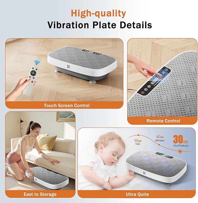 Vibration Plate Exercise Machine, Ultra-Quiet Vibration Plate for Lymphatic Drainage & Body Toning, Whole Body Vibration Platform with Bluetooth, Resistance Bands, Home Gyms Equipment-Ruum Studio Home