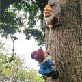 Climbing Gnomes Tree Faces Decor Outdoor for Yard, Adorable Gnome Elf Out Hugger Fairy Door Statue for Tree, Funny Garden Gnome Peeker Sculpture Yard Patio Art-Ruum Studio Home