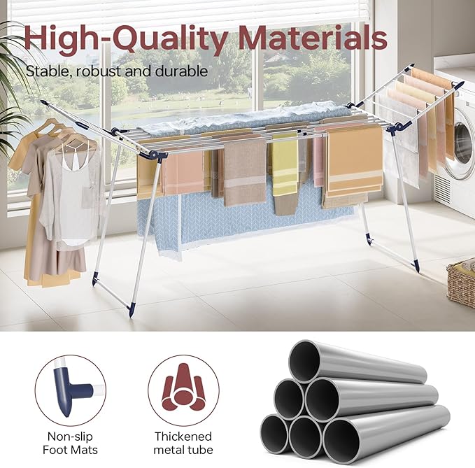 APEXCHASER Clothes Drying Rack Foldable, Large Drying Rack for Clothing Retractable, Winged Laundry Rack Folding Indoor Outdoor, Metal Clothes Airer for Bedding Towel Sweater Heavy Duty, White-Ruum Studio Home