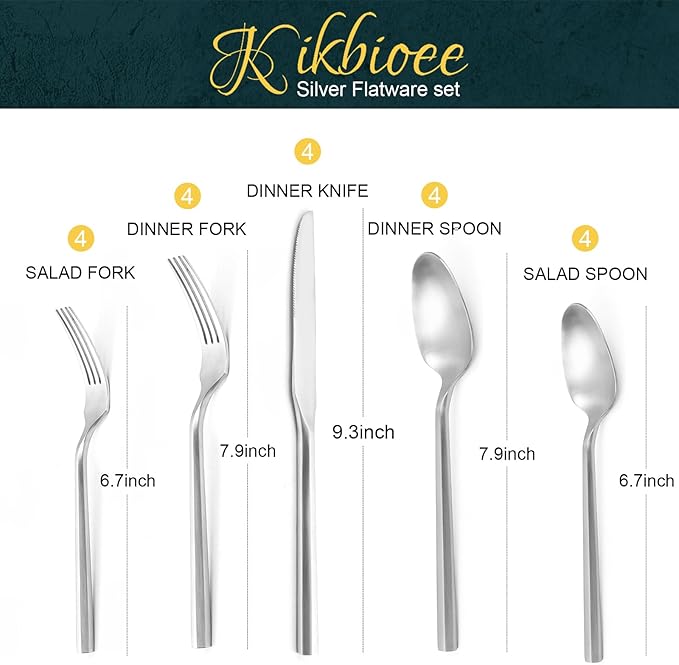 20 Piece Stainless Steel Silverware Set, Handle Flatware, Modern Matte Finish Cutlery Set, Service for 4, Dishwasher Safe-Ruum Studio Home
