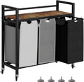 Laundry Hamper, Laundry Basket, Laundry Sorter with 3 Removable Bags, Clothes Basket with 3 Compartments, Wheels, Shelf for Laundry Room Bathroom Bedroom (3 Bags-Black Grey White)-Ruum Studio Home