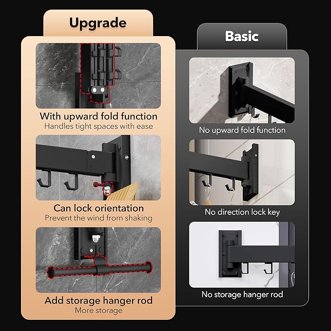 Wall Mounted Clothes Hanger,Clothes Drying Rack,Laundry Drying Rack,Drying Rack Clothing,Laundry Hanger Rack,Retractable Dryer Racks,Collapsible, Aluminum,can be Fold Upward & Left & Right-Ruum Studio Home