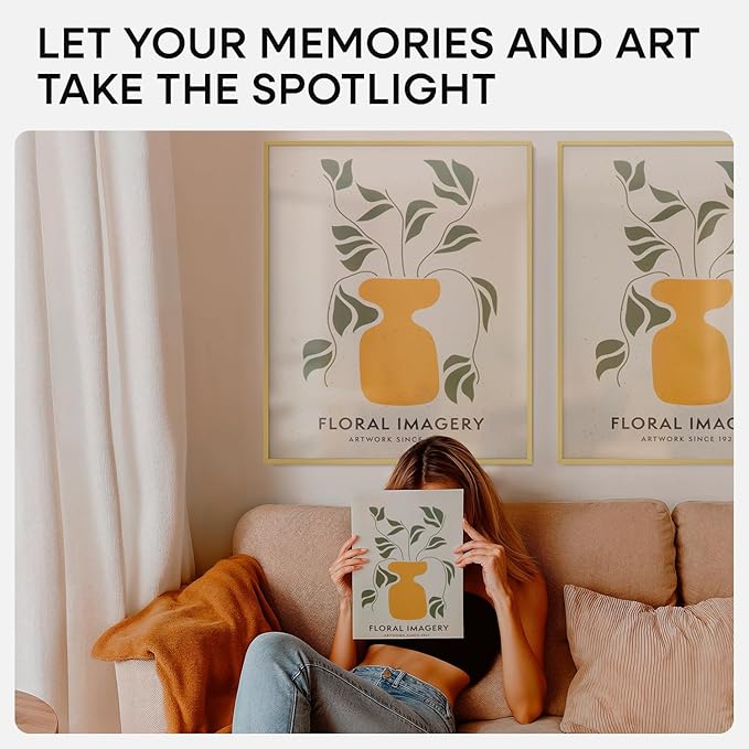 Homeforia 20x24 Picture Frame Gold, High End Metal 24x20 Frames for Wall, 20x24 Gold Frame Matted to 16x20 Print, 20 x 24 Poster Large Frame with Mat 16 by 20 Photo, Tempered Glass, Wall Kit, Set of 1-Ruum Studio Home