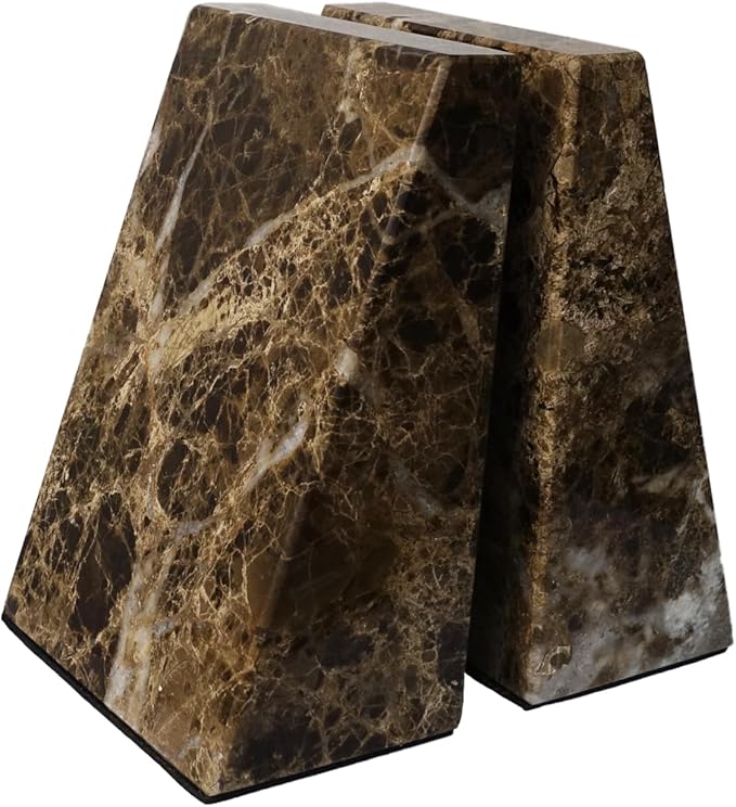 Decorative Bookends for Bookshelves, Set of 2 Marble Bookends for Living Room, Office, Bedroom, Heavy Duty,2 Pieces, Brown-Ruum Studio Home