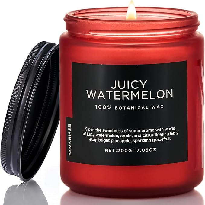 M&SENSE Juicy Watermelon Scented Candle, 7.05oz 50 Hours Clean Non Toxic Natural Soy Wax Long Lasting Candle for Women Men, 2 Wick Fruit Scent Home Fragrance Home Decor for Housewarming Gifts-Ruum Studio Home