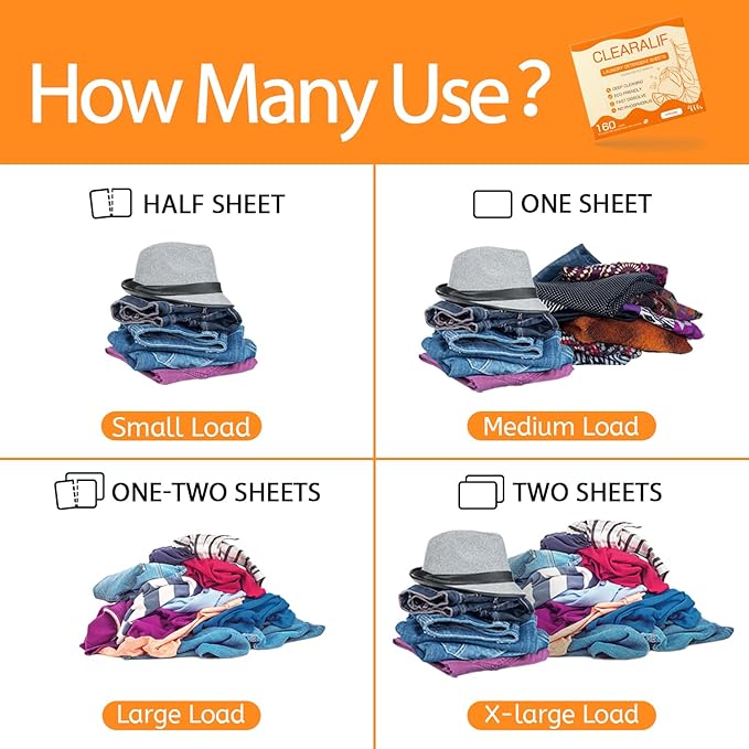 CLEARALIF Laundry Detergent Sheets (320 Loads), Orange,Great For Travel,Apartments, Dorms,CLEARALIF Laundry Detergent Strips Eco Friendly & Hypoallergenic (80 Count, Pack of 2)-Ruum Studio Home