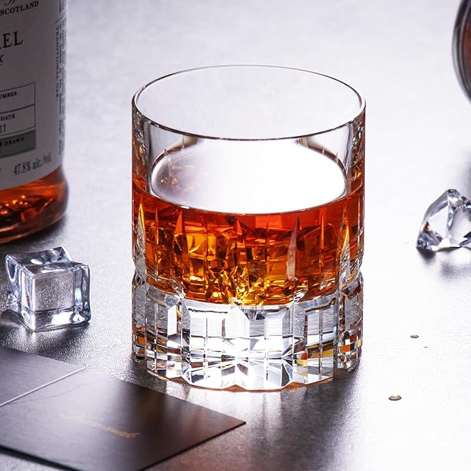 KAMMAK Crystal Whiskey Glasses Set of 2, Luxury 7.78oz Old Fashioned Glasses Stemless, Hand Blown Cocktail Glasses, Handcrafted Engraved Scotch Cup for Women, Men Gift for Bourbon Barware-Ruum Studio Home