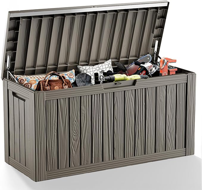 81 Gallon Outdoor Storage Box Waterproof, UV Resistant Resin Deck Box with Hydraulic Rod, Lockable Design and Enhanced Durability for Patio, Garden, and Poolside Use-Ruum Studio Home