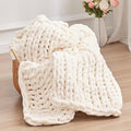 Chunky Knit Throw Blanket, 50''*60'' Knitted Throw Chenille Yarn for Bed Couch, Handmade Cream Crochet Big Thick Blanket, Machine Washable Cute Comfy Blanket for Home Decor-Ruum Studio Home