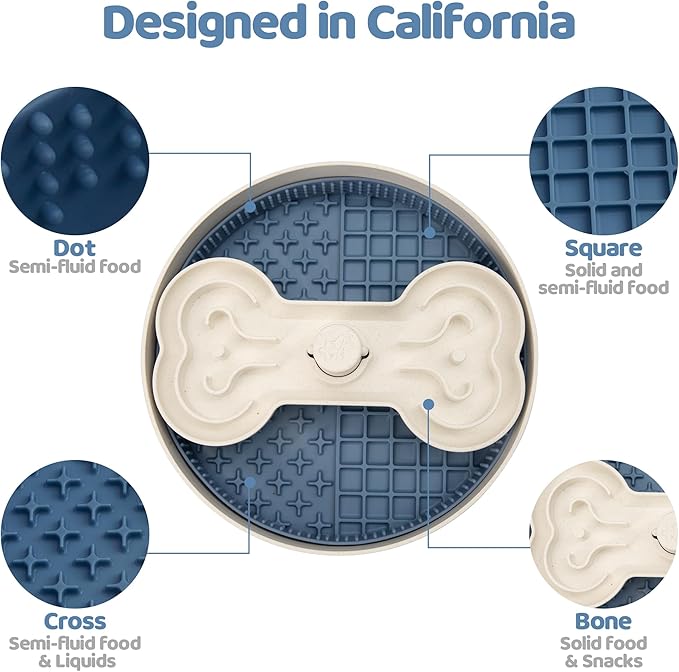 Slow Feeder Dog Bowl with Lick Mat and Puzzle Inserts - Non-Slip Base, Adjustable Speed Design, Dishwasher Safe for Large Dogs,Blue-Ruum Studio Home