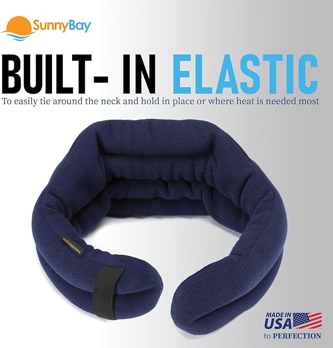 SunnyBay XL Microwave Heating Pad, Microwavable Heated Neck and Shoulder Wrap, Hands-Free Weighted Moist Hot or Cool Pack, Soft Fleece Cover and Flaxseed Filling, 30 Inch Extra-Long Length, Navy-Ruum Studio Home