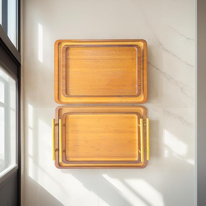 Bamboo Serving Tray – Two Sizes for Breakfast, Tea, Coffee & Snacks – Eco-Friendly Wooden Tray for Bed, Kitchen, Coffee Table, or Decorative Use-Ruum Studio Home