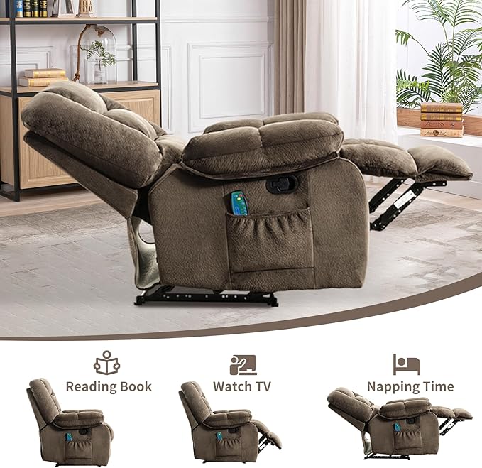Massage Recliner Chair with Heat and Massage, Soft Fabric Ergonomic Manual Reclining Chairs, Heavy Duty Reclining Sofa Chair with Side Pockets for Living Room (Taupe)-Ruum Studio Home