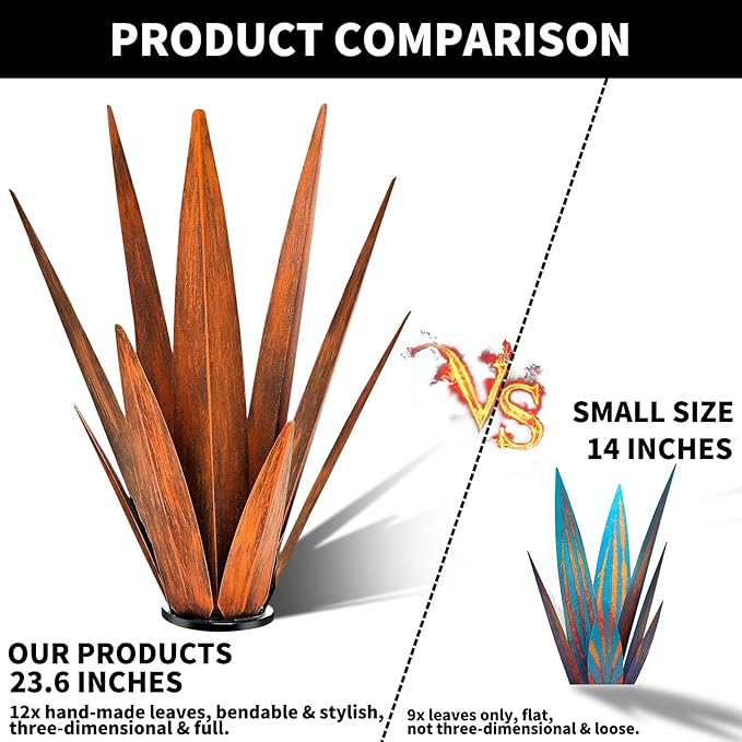 Metal Agave Plants, Tequila Rustic Sculpture, Metal Yard Art, Outdoor Lawn Ornaments Yard Stakes (Rusty- L)-Ruum Studio Home