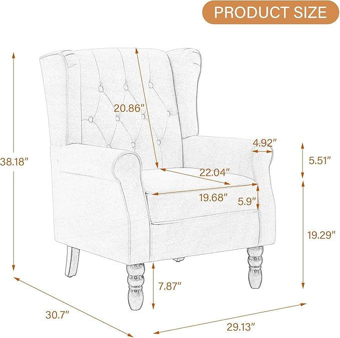 UIXE Faux Leather Accent Chairs Set of 2, High Back Upholstered Armchair for Living Room, Wingback Tufted Arm Chair Comfy Single Sofa Bedroom Reading Seat with Solid Wood Legs - Brown-Ruum Studio Home