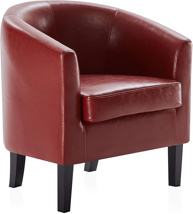 BELLEZE Accent Barrel Chair, Linen Round Chair Club Tub Sofa Corner Chair with Flared Legs and Cozy Soft Padding for Living Room Bedroom Waiting Room - Red-Ruum Studio Home