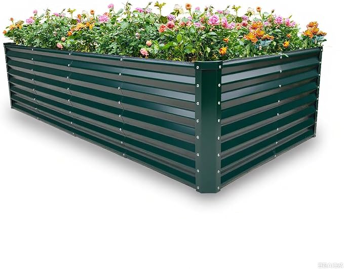 GARDMAX 8x4x2FT Galvanized Raised Garden Bed Kit, Metal Planter Boxes Outdoor with Easy Assembly, Large Garden Bed for Vegetables, Fruits, Flower, Herbs Rectangle Dark Green-Ruum Studio Home
