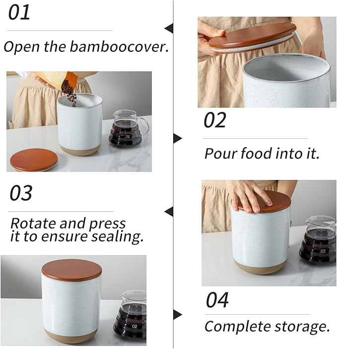Hasense Ceramic Canister with Airtight Lid for Kitchen Counter, 80 Ounce Large Ceramic Food Storage Jar with Seal Ring for Serving Flour, Grain, Cereal, Pasta, Coffee, Sugar and Tea, Greyish White-Ruum Studio Home