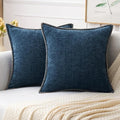 MIULEE Pack of 2 Couch Throw Pillow Covers 18x18 Inch Coastal Navy Blue Farmhouse Decorative Pillow Covers with Stitched Edge Soft Chenille Solid Dyed Spring Pillow Covers for Sofa Bed Living Room-Ruum Studio Home