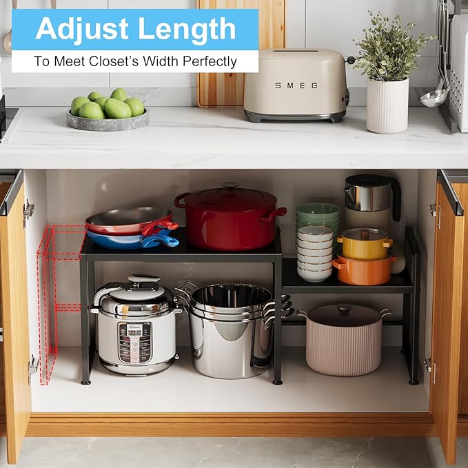 44.3 Inches Expandable Metal Storage Shelves,150LBS Heavy Duty Shelving Units and Storage For Appliance,Adjustable Utility Organization and Storage Shelf Rack For Kitchen Cabinet Closet Garage Pantry-Ruum Studio Home