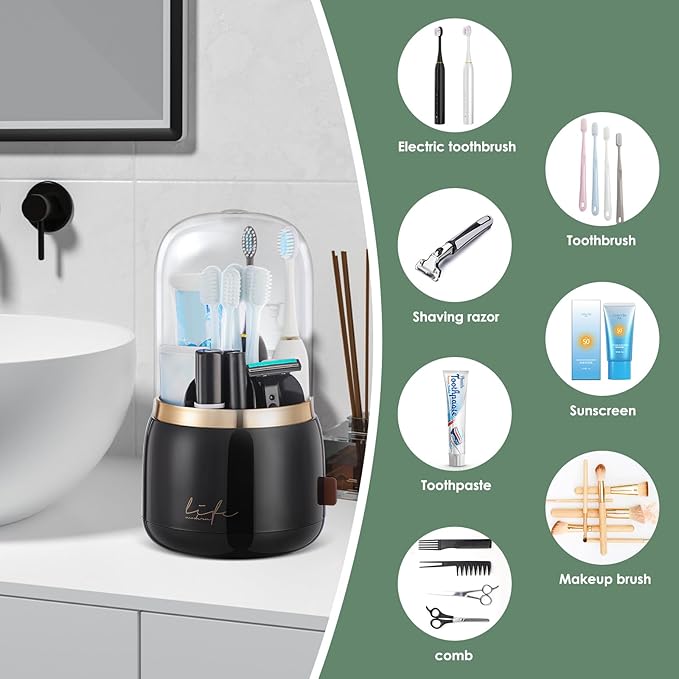 Toothbrush Holders for Bathrooms,Rotating 7-Slot with Cover and Draining Water,Kids Electric Toothbrush Holder and Toothpaste Stand Storage for Bathroom Accessories Counter Organizer Vanity-Ruum Studio Home
