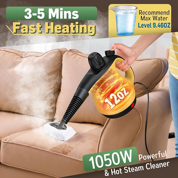 Multi-Surface Portable Steam Cleaner with 11Pcs Accessories, Chemical-Free Pressurized Steamer for Cleaning, Hand Held Steamer for Car, Furniture, Floor, Tile Grout and Home Use-Ruum Studio Home