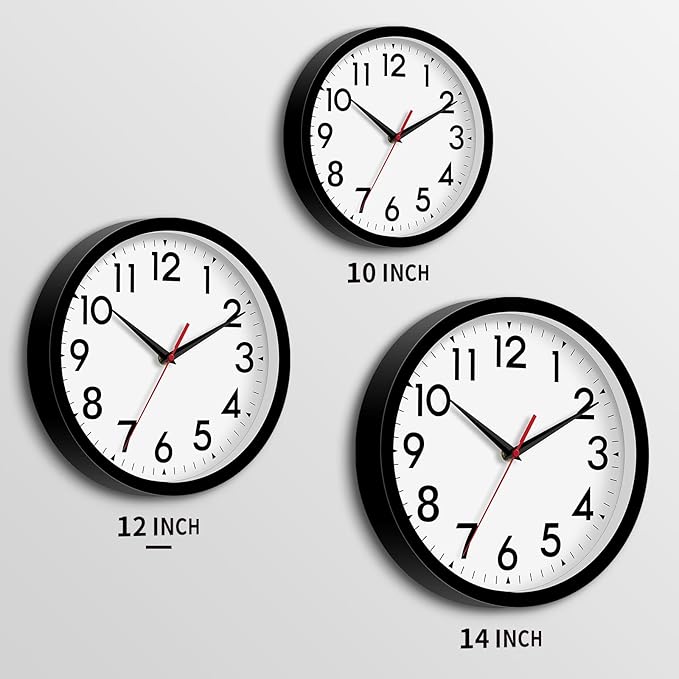 12 Inch Wall Clock Silent Non-Ticking Battery Operated Analog Clock Decorative for Office Kitchen Outdoor Living Room Classroom Bedroom Bathroom School(Black)-Ruum Studio Home
