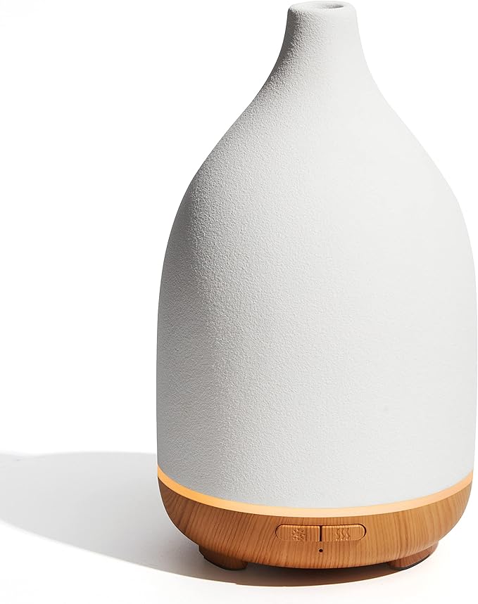 InnoGear Oil Diffuser, 150ML Ceramic Diffuser for Essential Oils Handcrafted Aromatherapy Diffuser Ultrasonic Cool Mist Humidifier with 2 Mist Modes Waterless Auto Off for Room Office, White-Ruum Studio Home