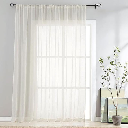 FMFUNCTEX Linen Sheer Sliding Door Curtains for Bedroom, Beige Curtains 108 Inches Long Window Curtain Drapes for Living Room, Natural Patio Glass Door Extra 100 Wide Curtain, Rod Pocket 1 Panel-Ruum Studio Home