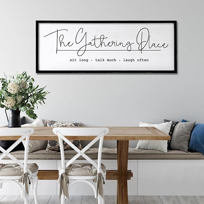 The Gathering Place Wall Decor Art 24"X10" for Dining Room gather Kitchen Wall Wooden Framed Sign (Black)-Ruum Studio Home