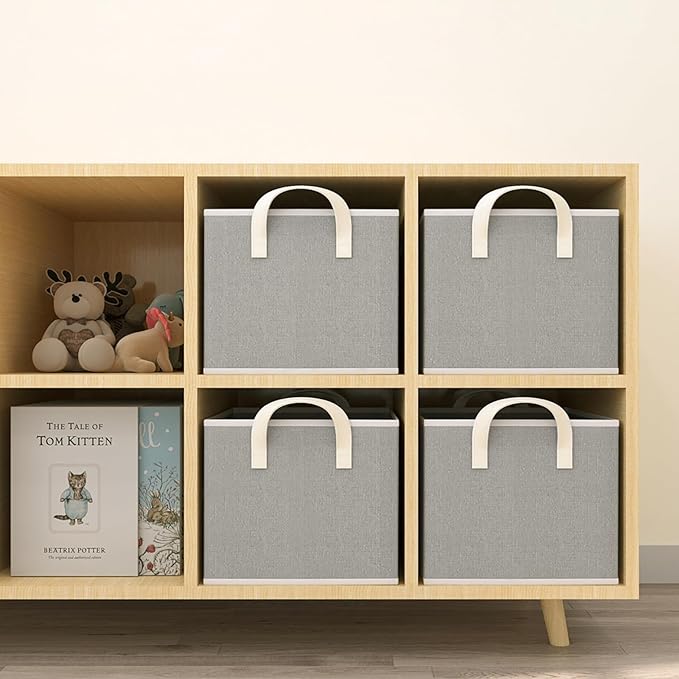 Closet Storage Bins, Fabric Closet Organizers and Storage Basket for Shelves, Collapsible Shelf Baskets for Organizing Shelves, Bedroom Clothes Basket, Gray, 3 Pack-Ruum Studio Home